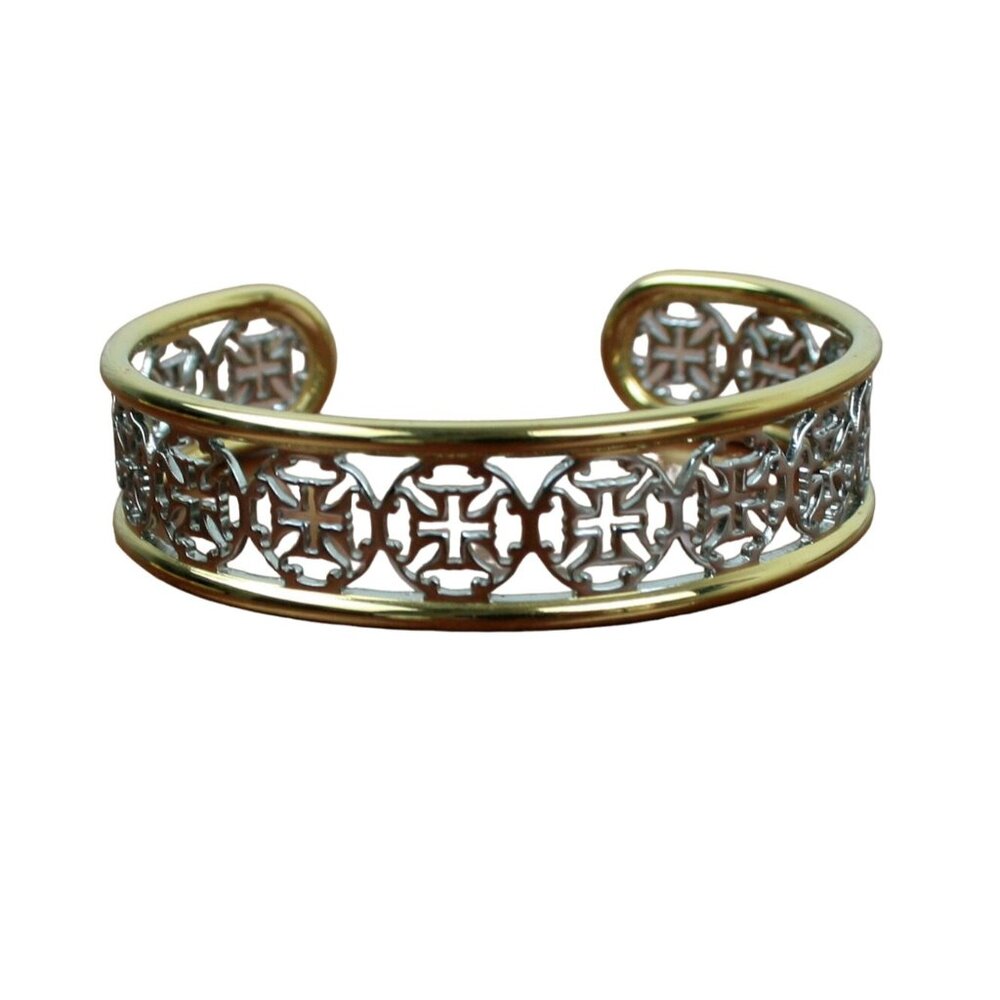 Rustic Cuff Gold Plated Brass and Silver Cross Cuff